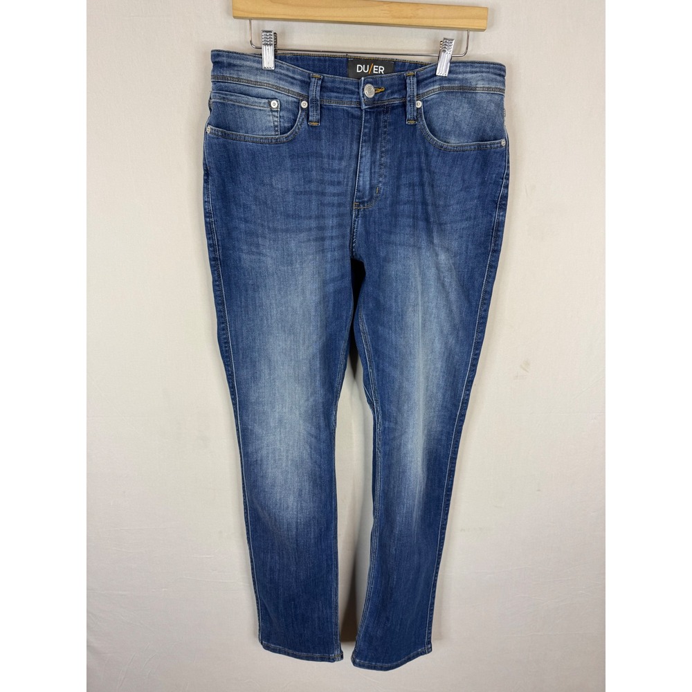 DU/ER L2X Relaxed Taper Jeans Mens 32x32 Medium Wash Blue Performance Denim